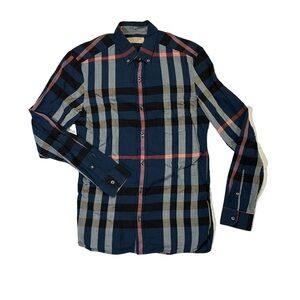 Burberry mens S Small blue classic nova check plaid oxford shirt EUC